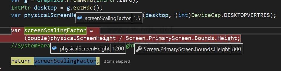 C#获取Windows10屏幕的缩放比例-C/S开发框架