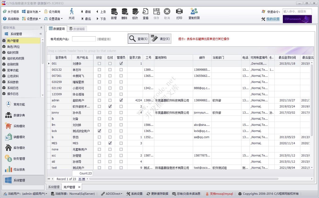 用户管理 | 实例源码 | C/S快速开发框架旗舰版V5|软件手册