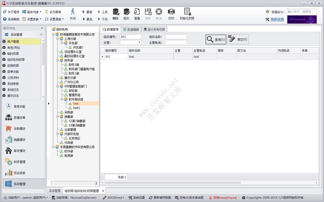 组织机构权限 | 实例源码 | C/S快速开发框架旗舰版V5|软件手册
