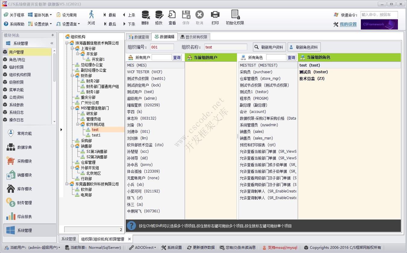 组织机构权限 | 实例源码 | C/S快速开发框架旗舰版V5|软件手册