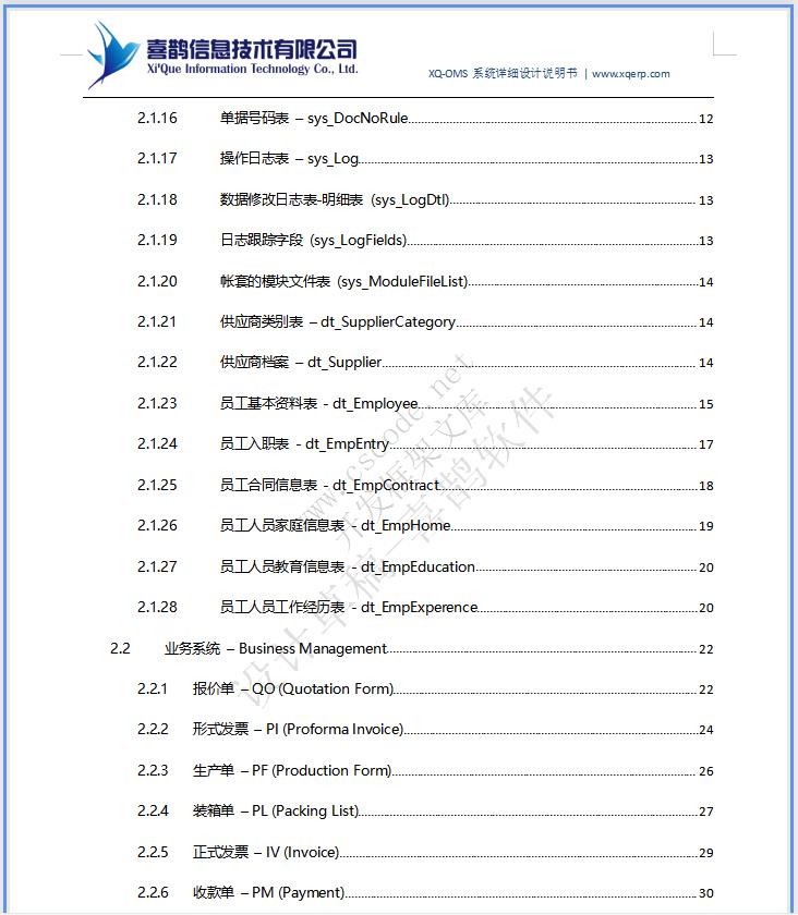 XQ|OMS喜鹊软件|内外贸贸易订单管理系统详细设计说明书docx下载|软件文档